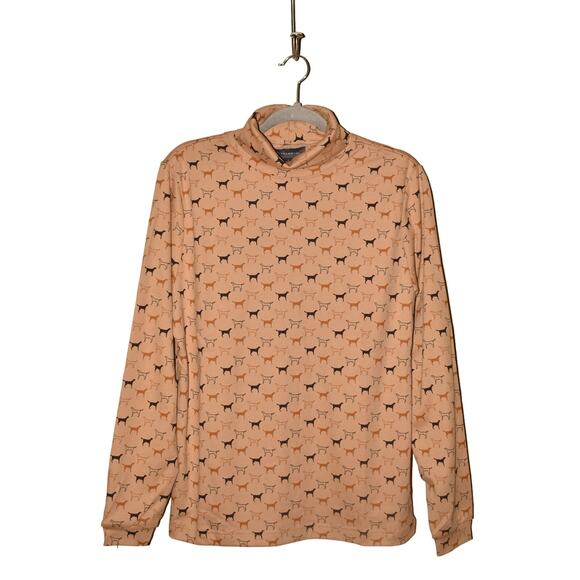 NORTHERN ISLES NEW $60 Beige Dog‎ Print Long Sleeve Turtleneck Top Large - Picture 1 of 4